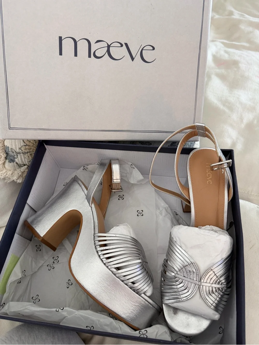 Silver Maeve Lorelei Leather Platform Strappy Sandals